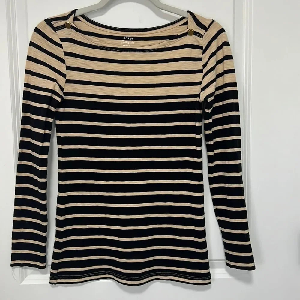 J.Crew Painters Tee Tan and Black Stripped Long Sleeve T Shirt size XS